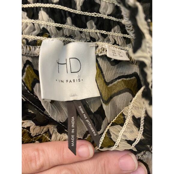 Anthropologie HD Paris Sierade Chevron Ruffle Boho Mini Dress SZ 4 Sheer Retro - Picture 4 of 10